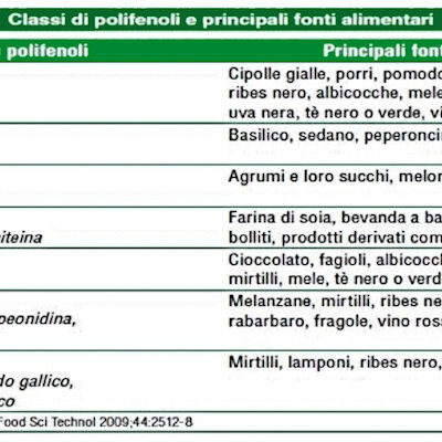 Il contenuto di polifenoli nei principali alimenti